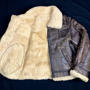 Vintage B-3 Patchwork Bomber Pilot Flight Jacket Shearling Sheepskin M